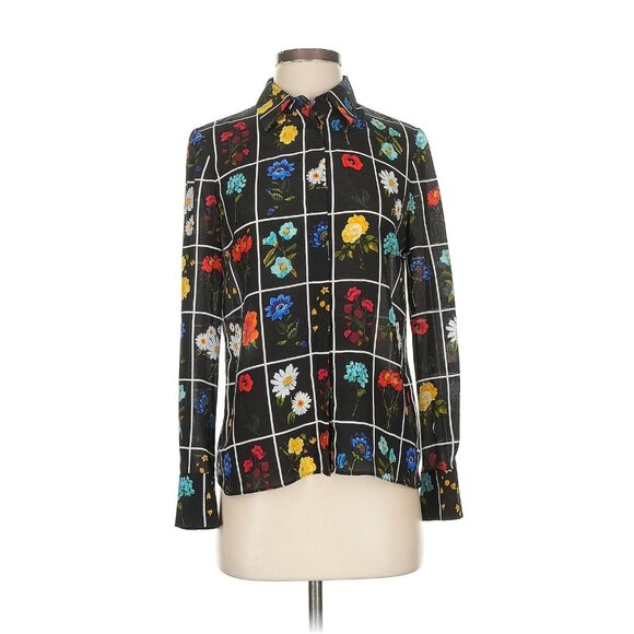 Alice + Olivia Willa Silk Small Blouse in Botanical Card